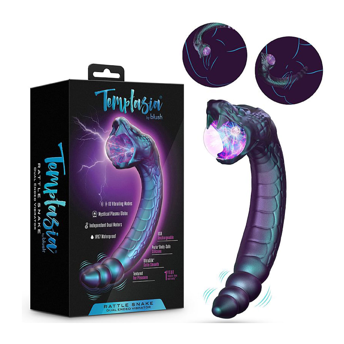 Vibrador Rattle Snake de Ponto G e Clitoris em Formato de Serpente com Globo de Plasma Sexy Import