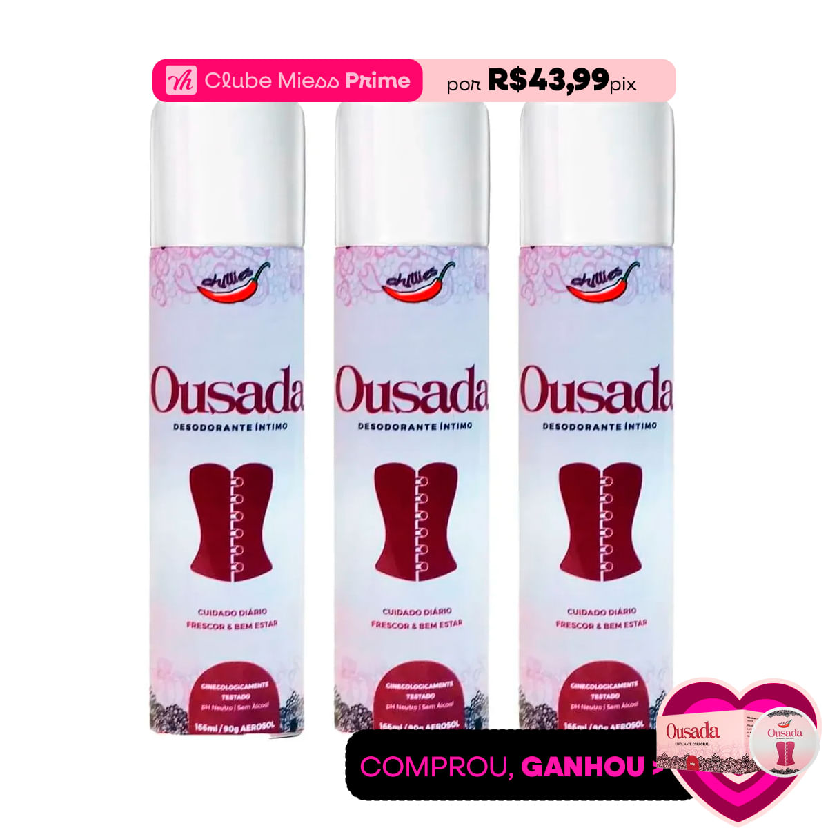 Kit com 03 Desodorante Íntimo em Aerosol Ousada
