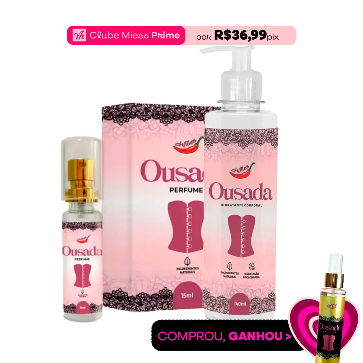 Kit com Perfume Feminino Ousada e Hidratante Corporal Ousada
