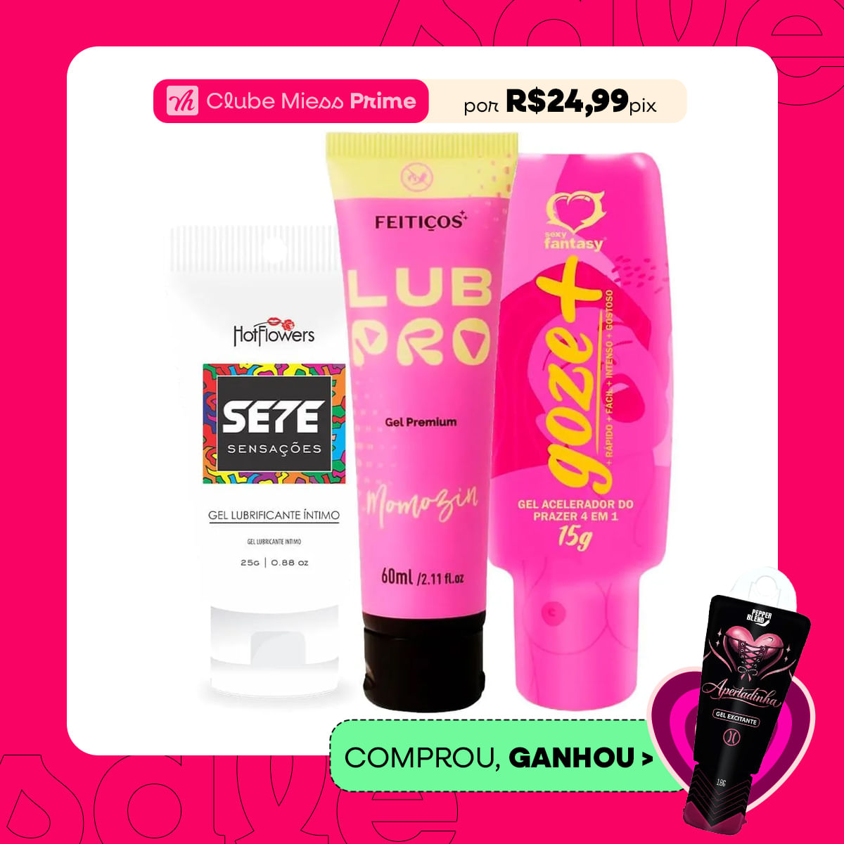 Kit com Sete Sensações Goze + e LubPro Momozin
