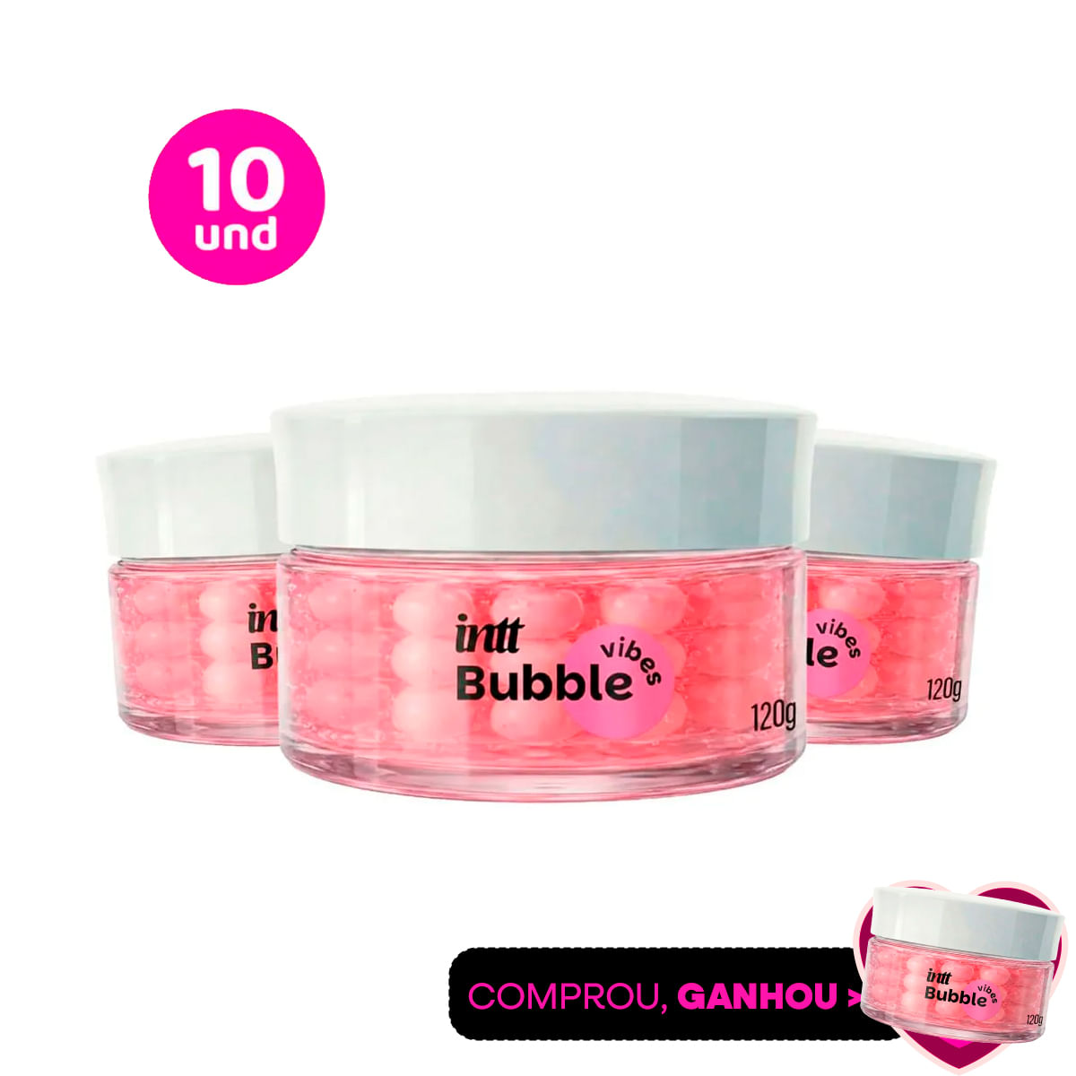 Kit com 10 Bubble Vibes 3 em 1 Lubrificante e Excitante com Esferas