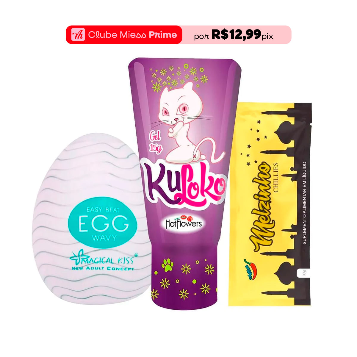 Kit com Egg Wavy Masturbador Kuloko Dessensibilizante e Melzinho Árabe Excitante