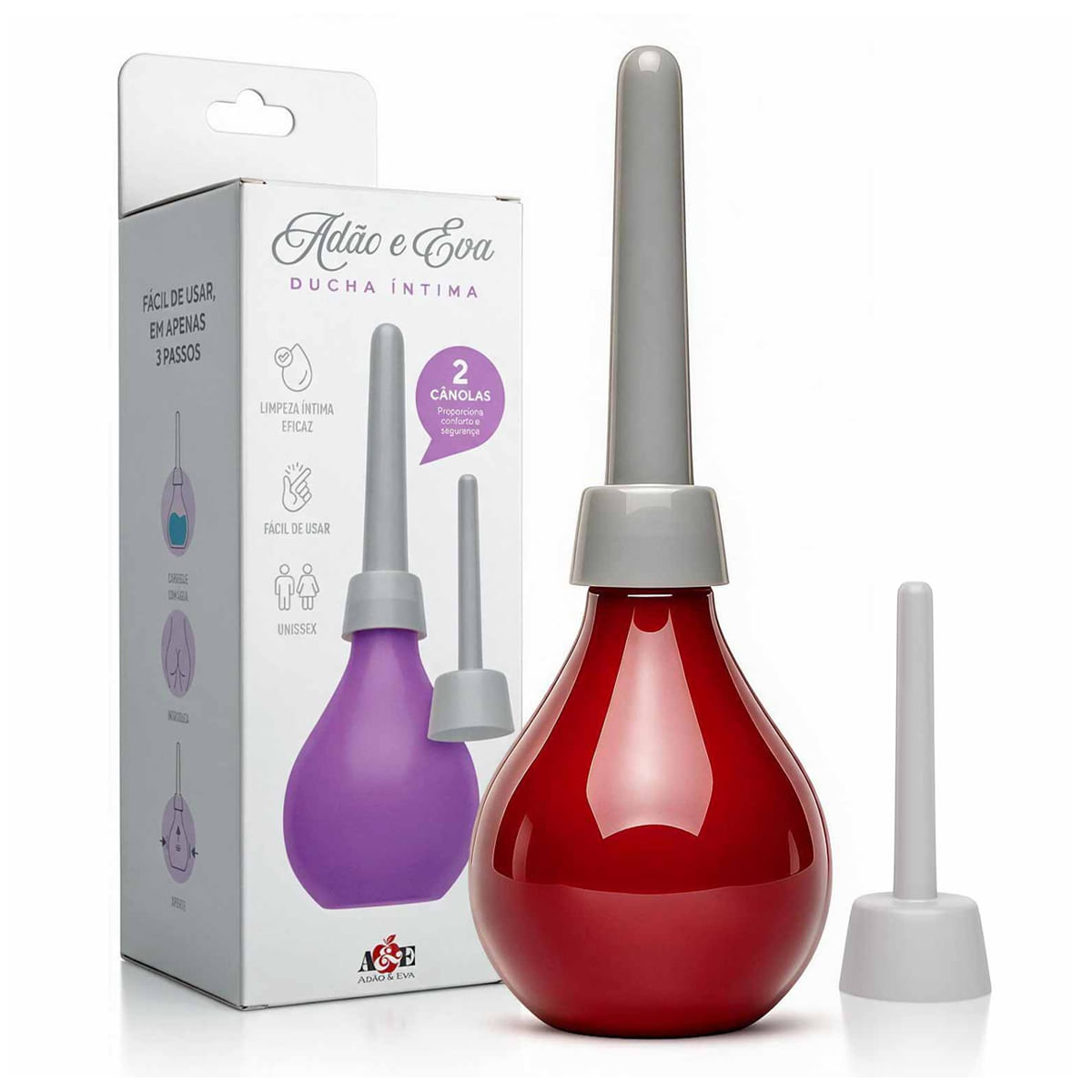 Ducha Íntima Grande com 2 Cânulas 250ml Adão e Eva