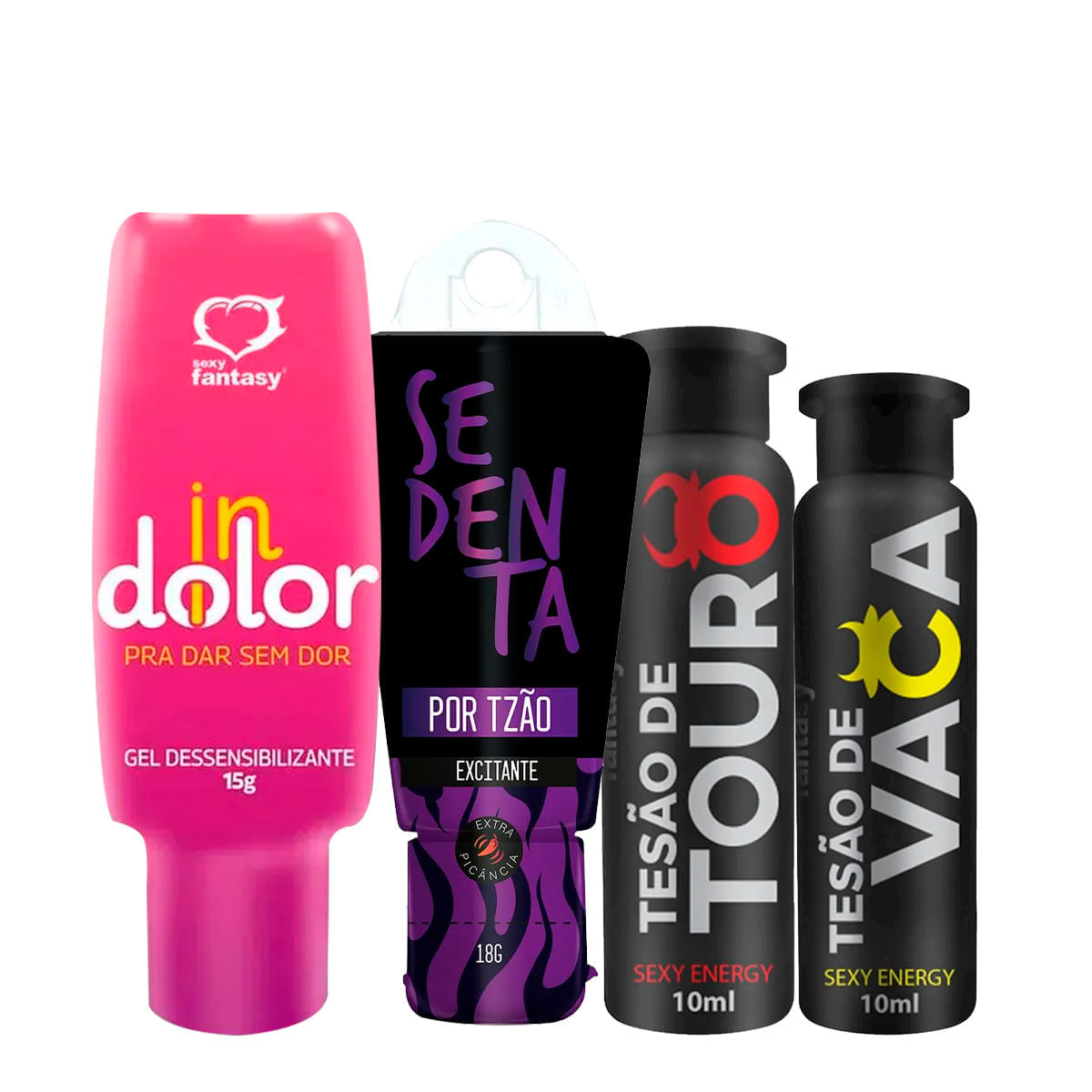 Kit com Sedenta por Tesão Tesão de Touro Tesão de Vaca e InDolor Gel Dessensibilizante
