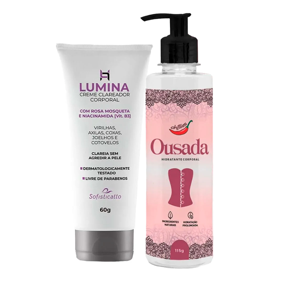 Duplinha com Lumina Creme Clareador e Ousada Hidratante Corporal
