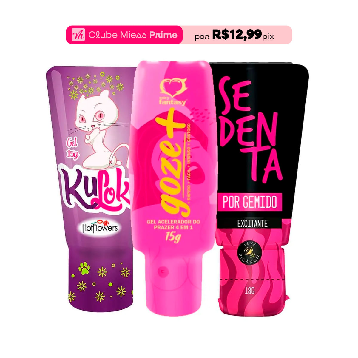 Kit com Goze + Acelerador do Prazer Sedenta por Gemido Excitante e Kuloko Gel Dessensibilizante