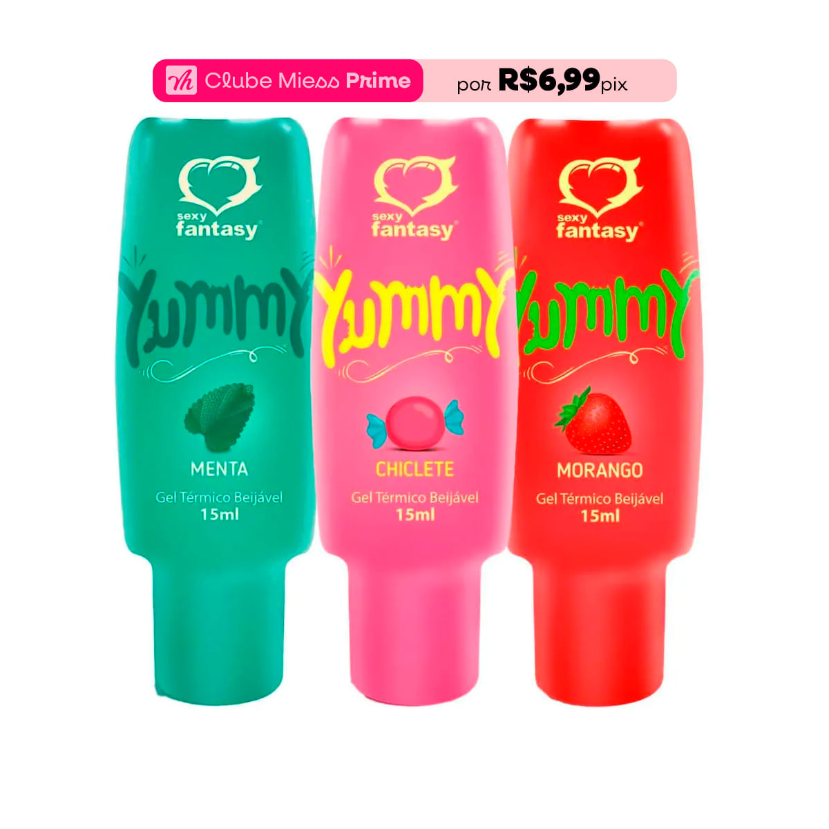 Kit com 3 Yummy Sabor Morango Chiclete e Menta