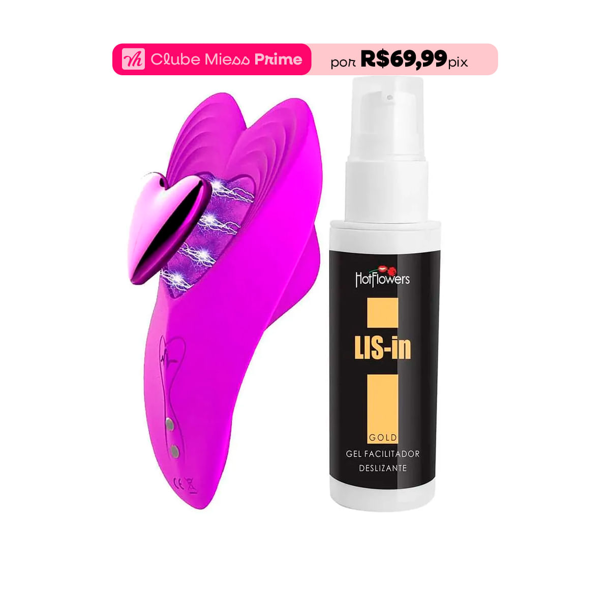 Duplinha com Vibrador de Calcinha Red Heart com Controle e LIS-In