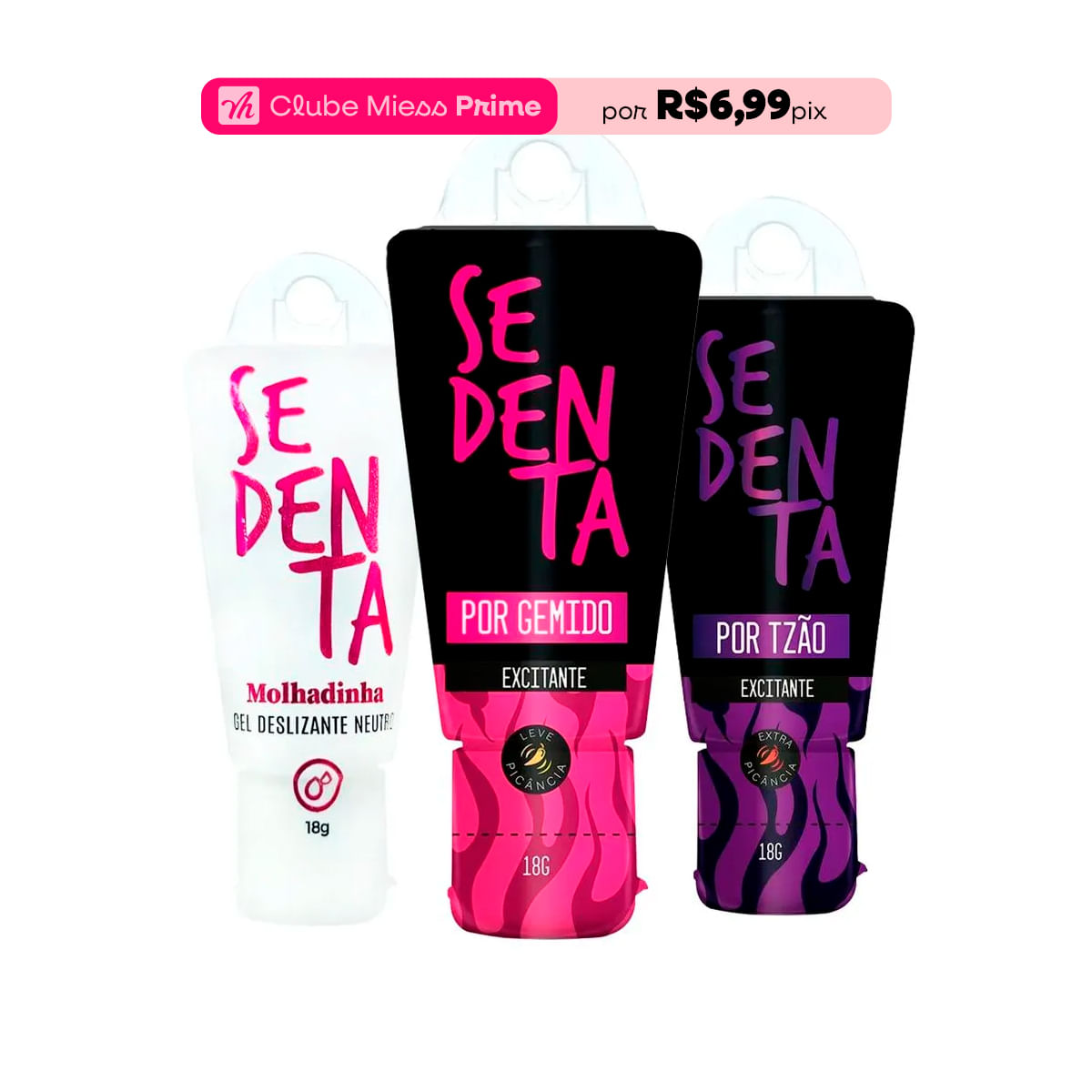 Kit com Sedenta Molhadinha Gel Sedenta por Gemido Excitante e Sedenta por Tesão Excitante
