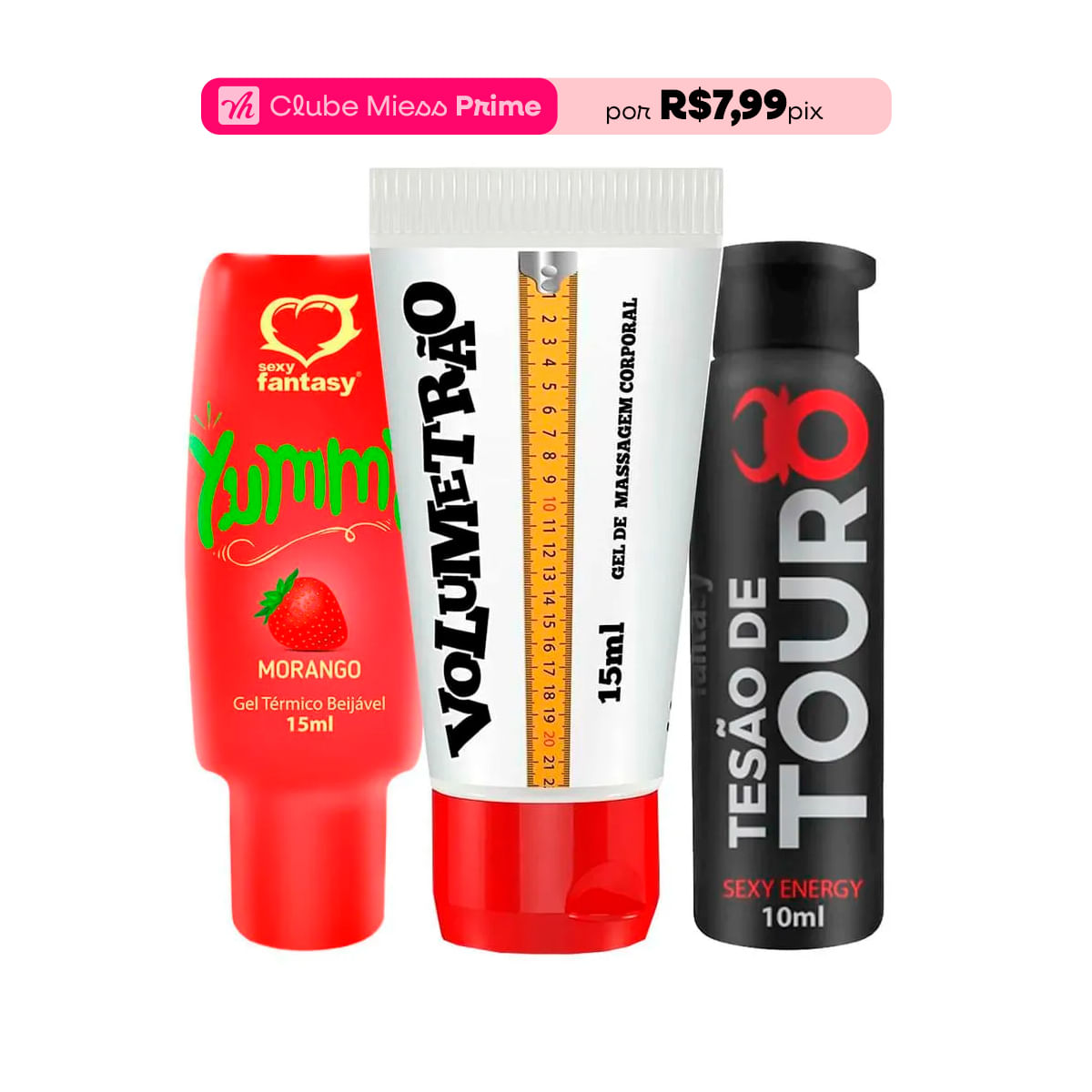 Kit com Yummy Gel Tesão de Touro Afrodisíaco e Volumetrão Vasodilatador