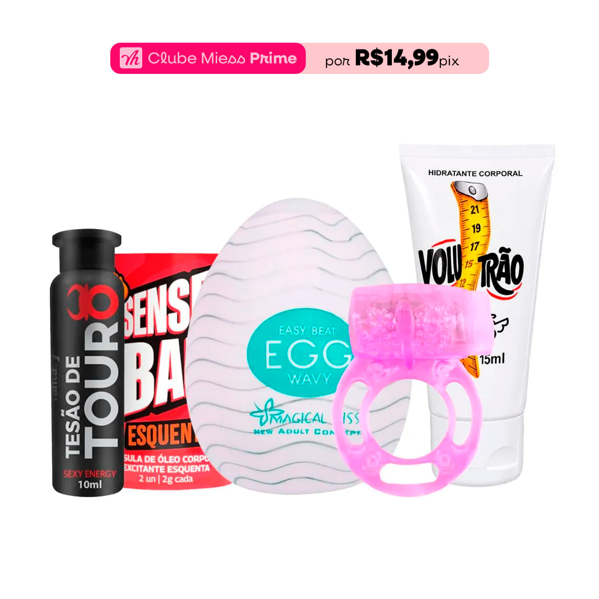 Kit com Volumetrão Sense Ball Esquenta MyRing Egg Wavy e Tesão de Touro
