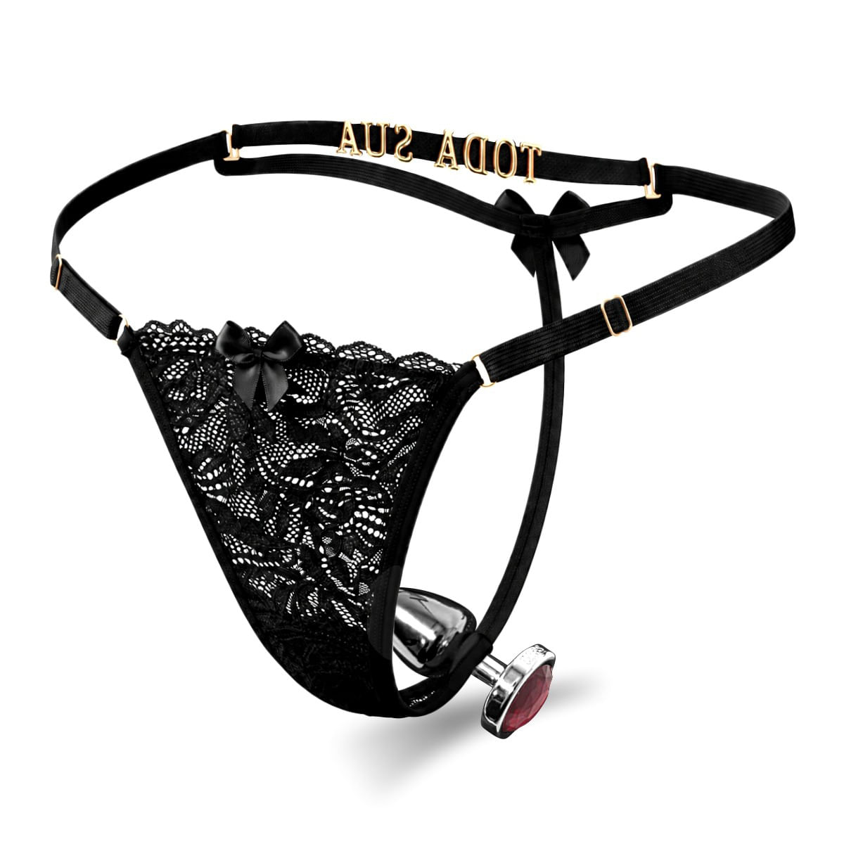 Calcinha Fio Dental Personalizavel Com Encaixe Para Plug Anal Letras e Plug Hard