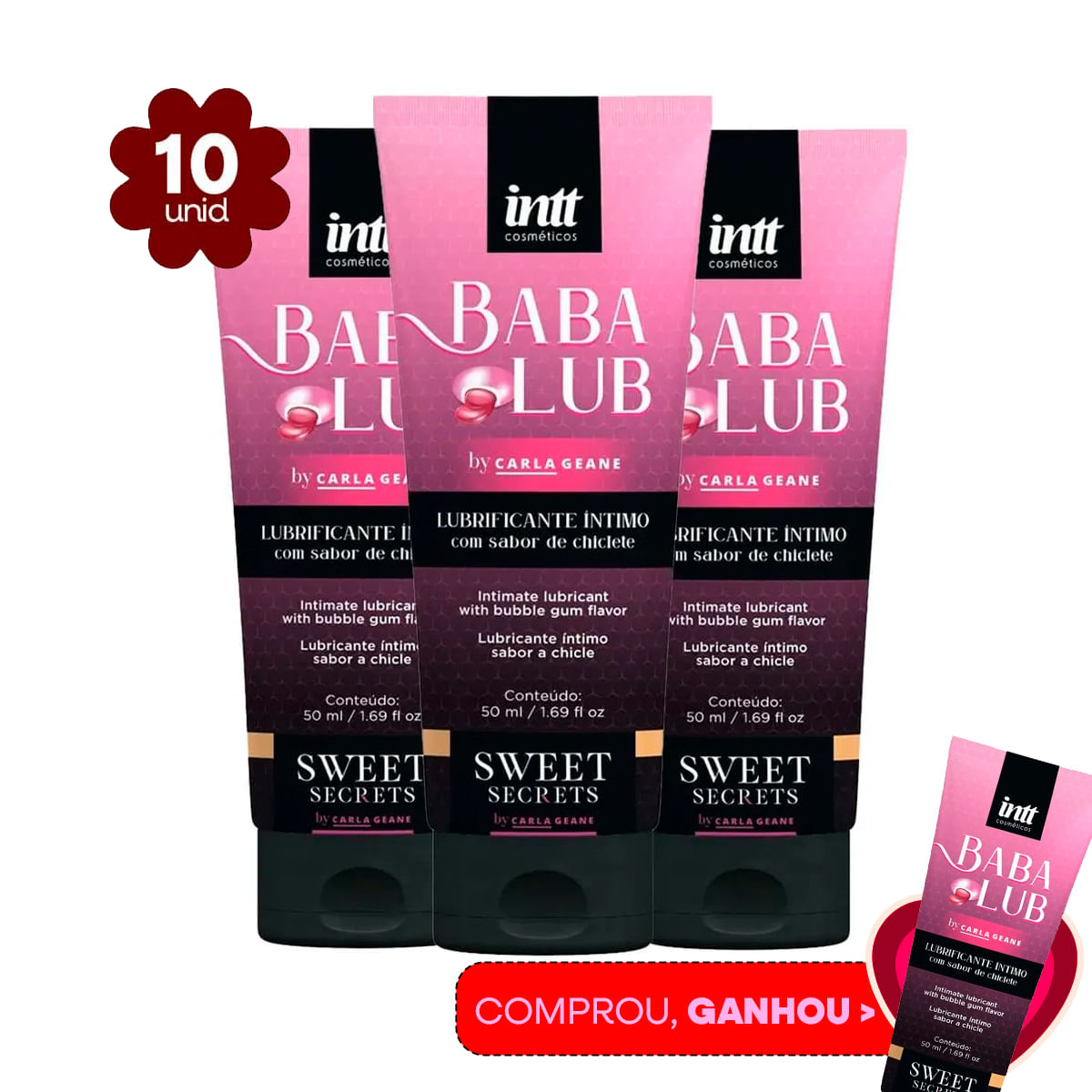 Kit com 10 Babalub Lubrificante Beijável