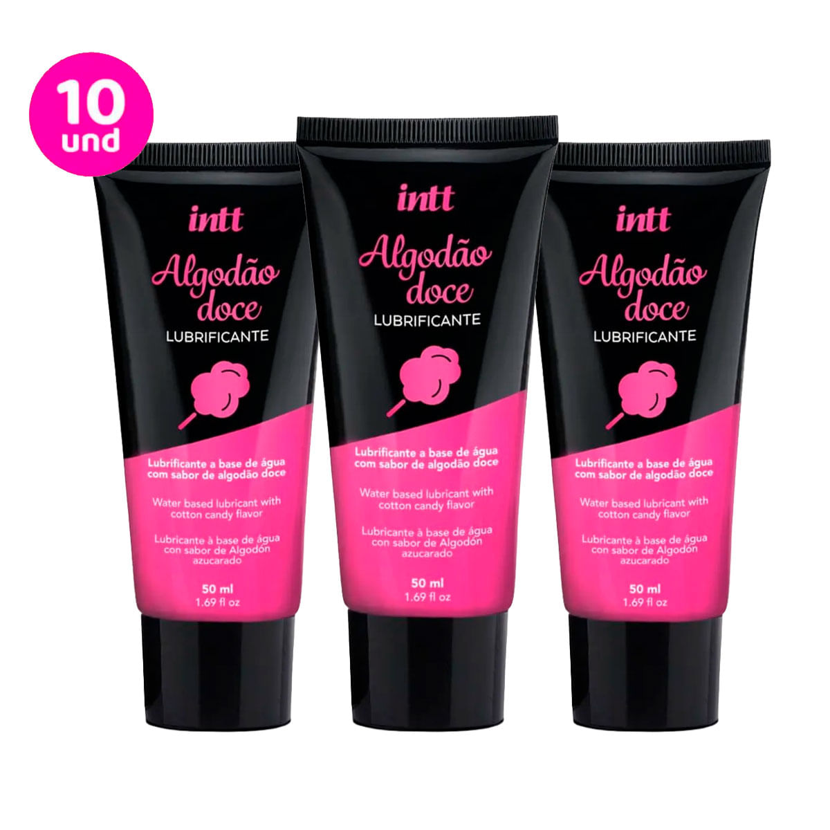 Kit com 10 Lubrificante a Base de Água Sabor Algodão Doce 50ml