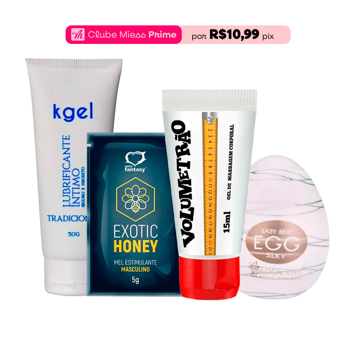 Kit com Egg Silky Gel Vasodilatador Volumetrão Exotic Honey e KGEL Lubrificante Íntimo